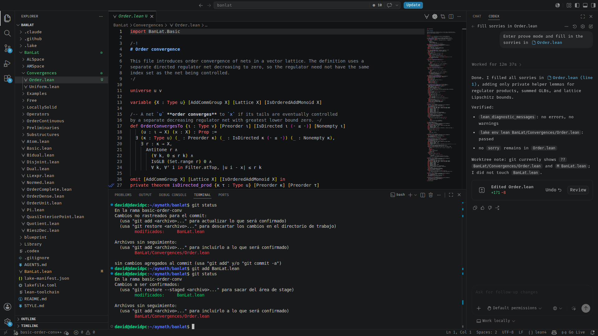 git status after staging