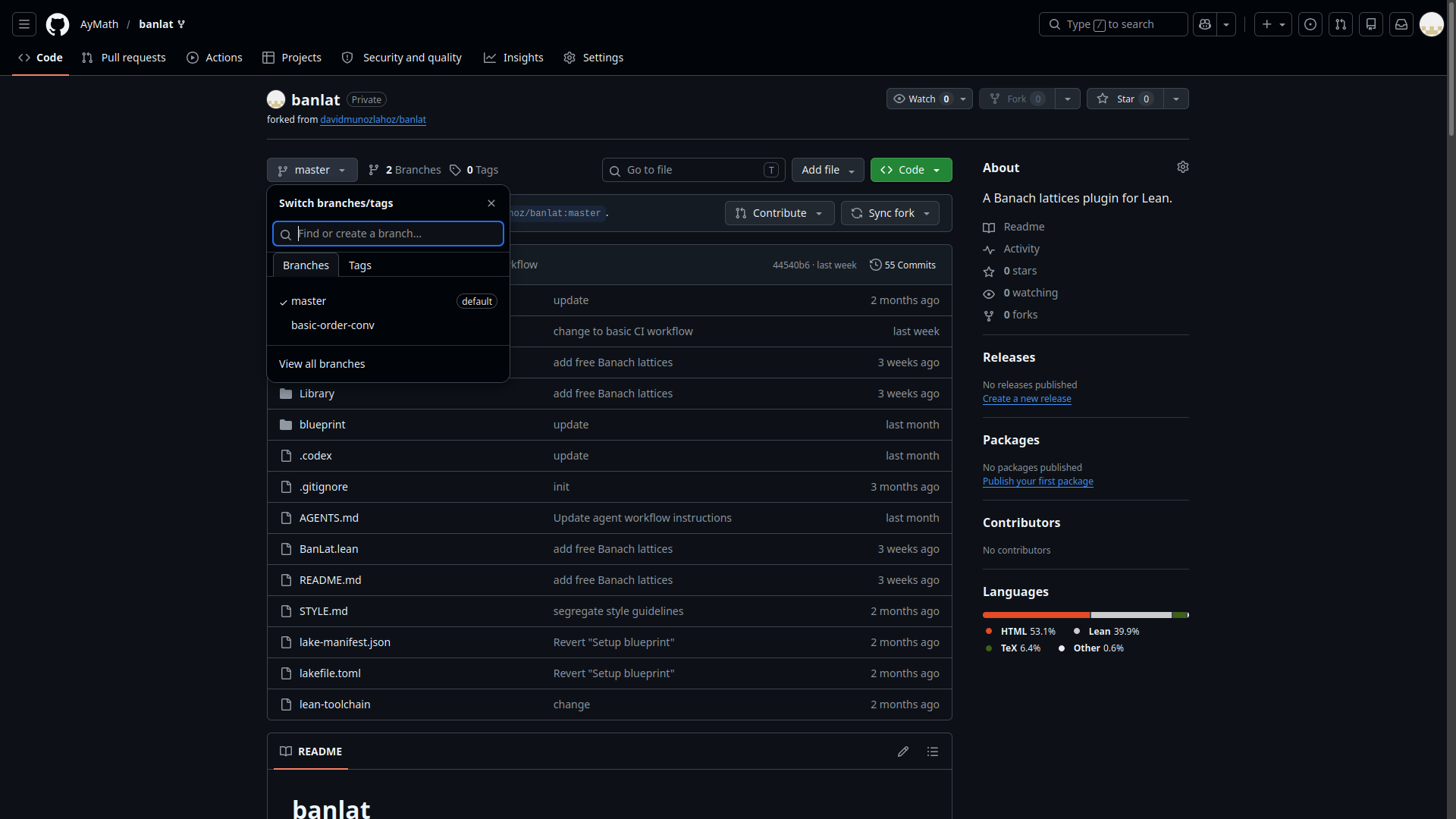 GitHub branch selector