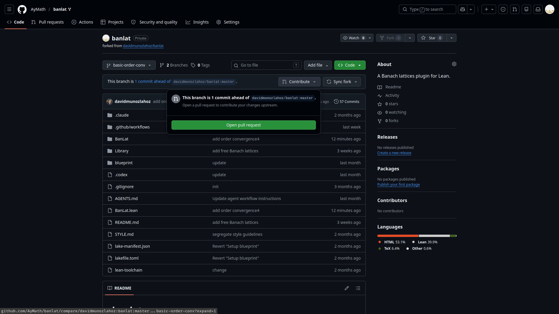 GitHub open pull request prompt