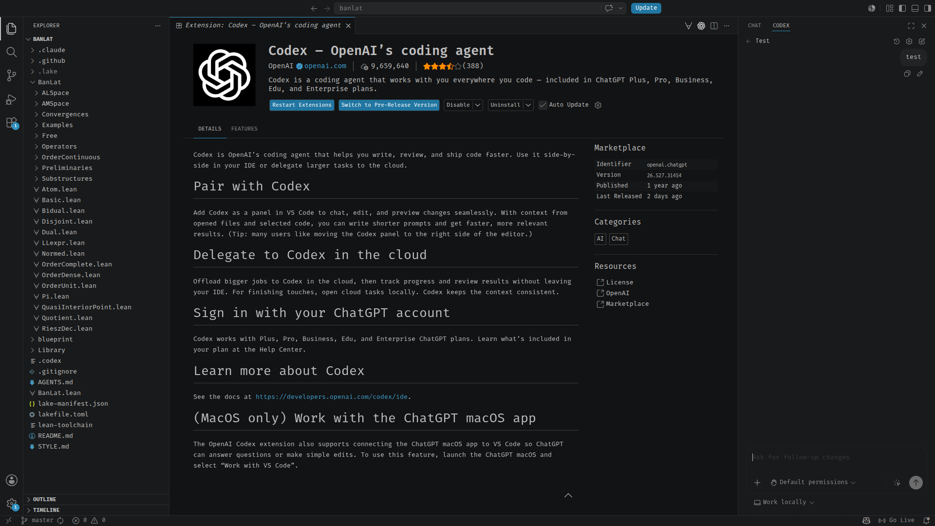 Codex sidebar